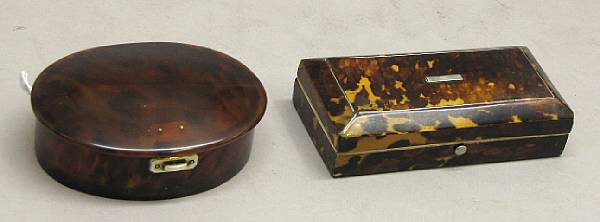 Appraisal: Two tortoiseshell boxes mid th century and The first rectangular