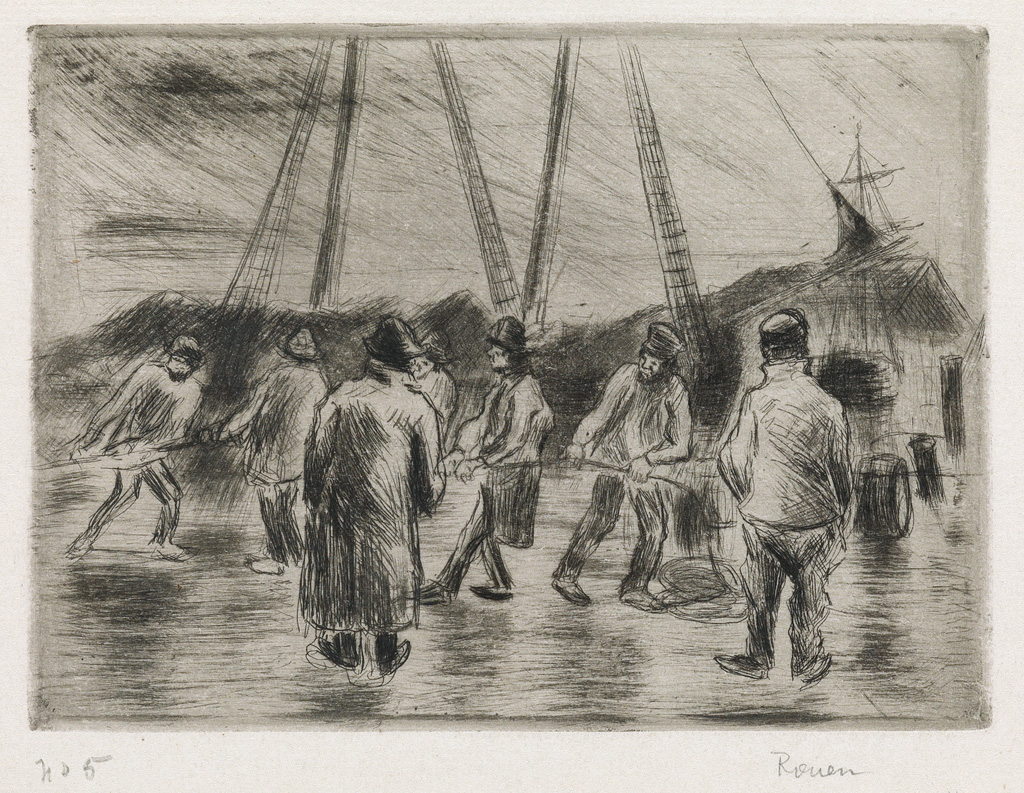 Appraisal: CAMILLE PISSARRO Les Ouvriers du port Rouen Drypoint printed in