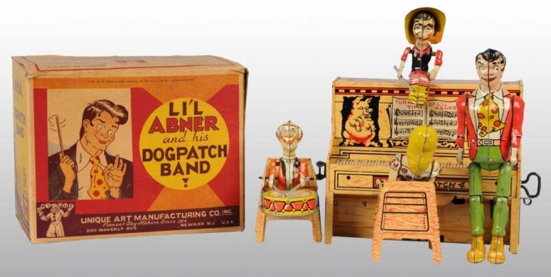 Appraisal: Tin Unique Art Dogpatch Band Wind-Up in Orig Box Description