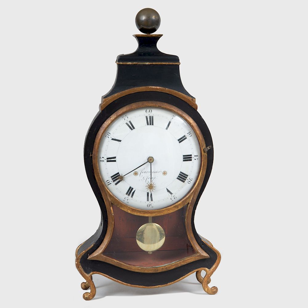 Appraisal: Courvoisier Co Painted and Parcel-Gilt Pendulum Clock The face enamel