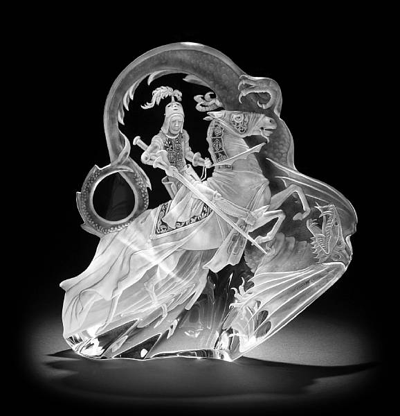 Appraisal: A Steuben glass sculpture St George and the Dragon designed