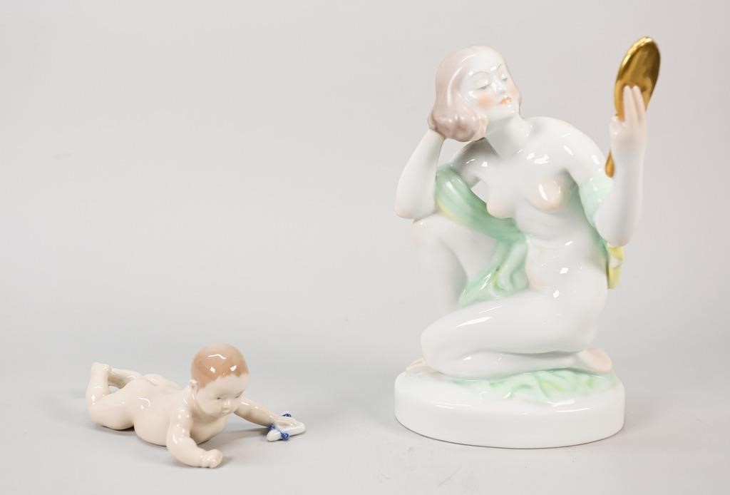 Appraisal: Herend porcelain seated woman with mirror Marked on the underside