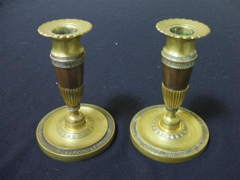 Appraisal: PAIR OF CONTINENTAL MIXED METAL CANDLESTICKS The matched pair each