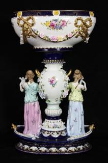 Appraisal: Monumental Dresden style porcelain and polychrome decorated centerpiece Monumental Dresden