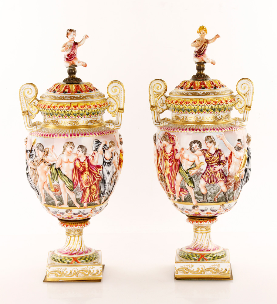 Appraisal: - Pr th C Capodimonte Urns Pair of th century