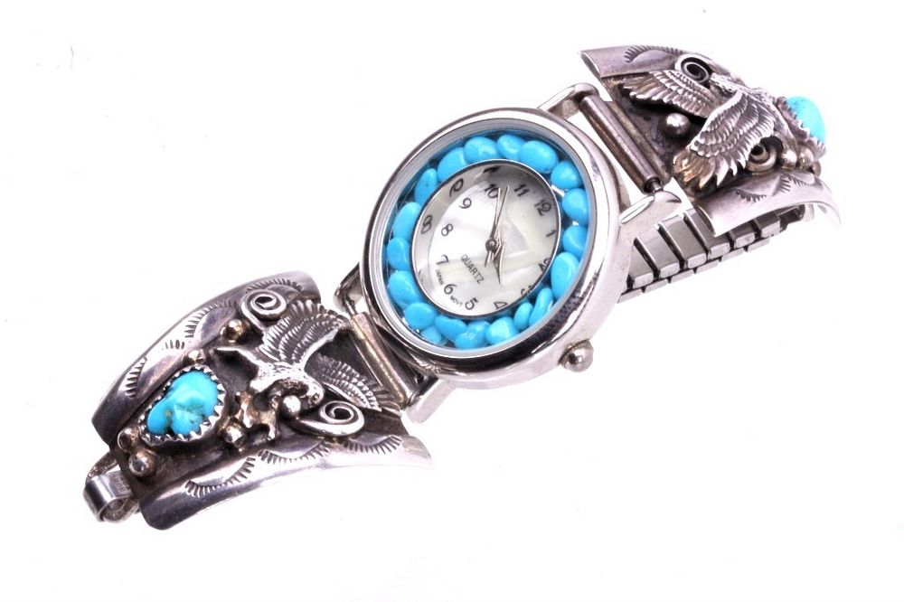 Appraisal: Navajo Sterling Silver Turquoise Watchband For your consideration is this