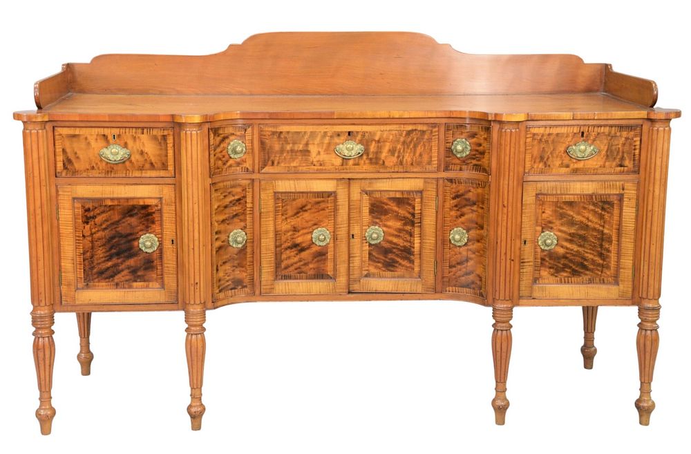 Appraisal: Sheraton Tiger Maple Sideboard having gallery back on shaped top