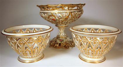 Appraisal: Dresden three-piece gilded porcelain garniture early th century