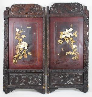 Appraisal: Antique Japanese Floral Bird Screen Antique Japanese Floral Bird Screen