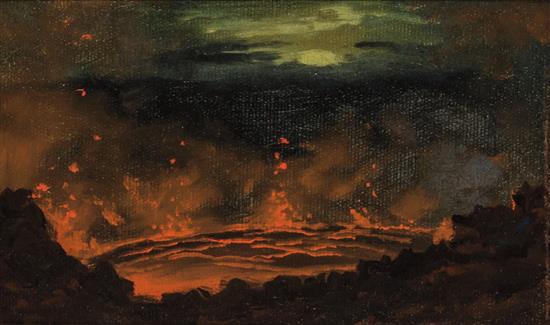 Appraisal: JULES TAVERNIER Attributed American - Kilauea Caldera Hawaii oil on