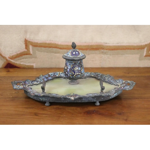 Appraisal: Antique French champleve enamel onyx single pot inkstand approx cm