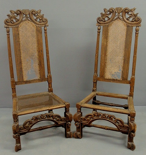 Appraisal: Pair of carved Jacobean Revival oak side chairs th c