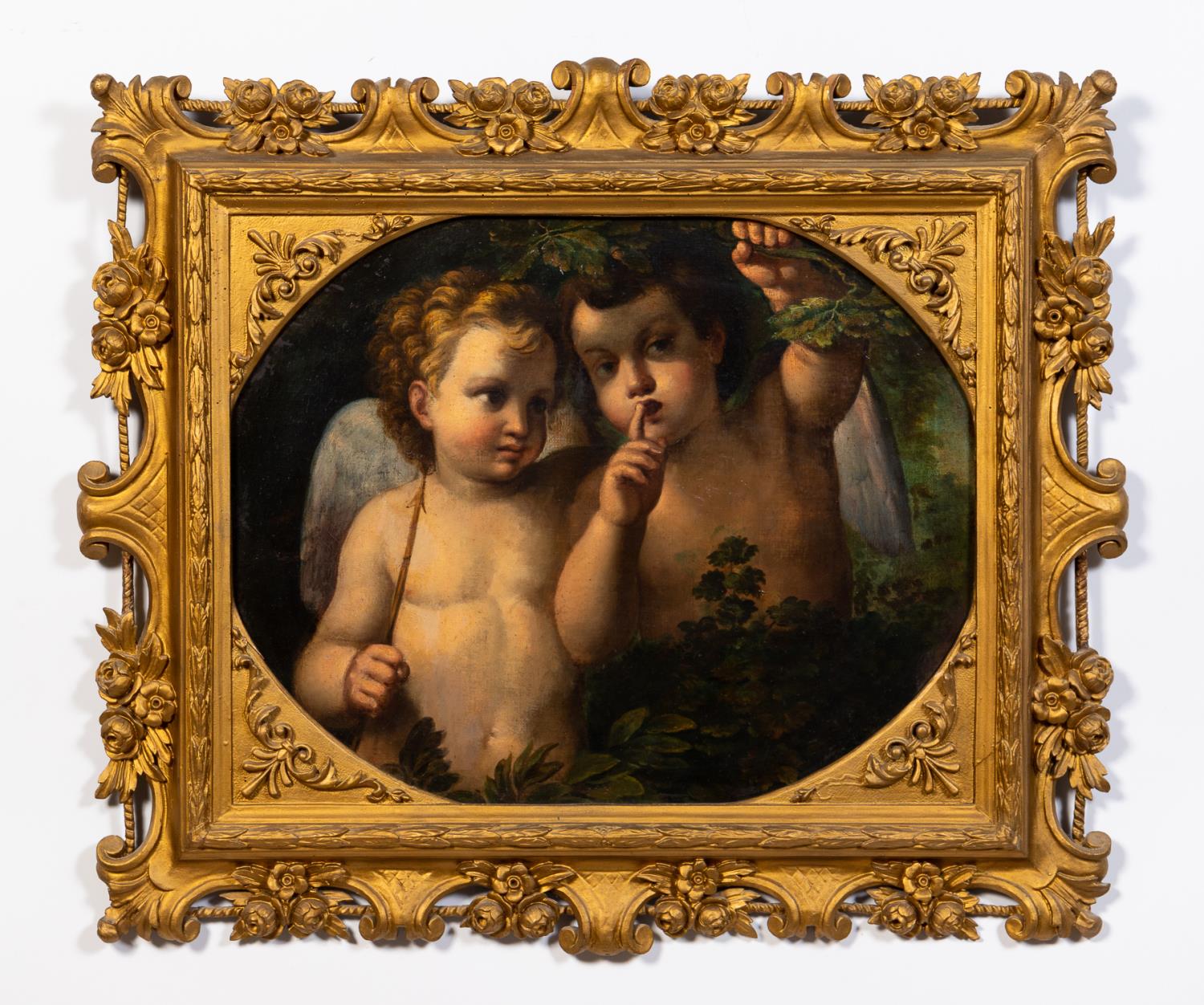 Appraisal: AFTER ANNIBALE CARRACCI TWO PUTTI FRAMED OIL After Annibale Carracci