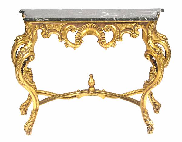 Appraisal: A Rococo style giltwood console table with marble top repairs