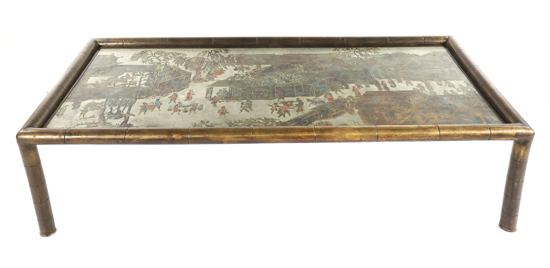 Appraisal: Laverne Chan Series rectangular coffee table polychrome bronze and pewter