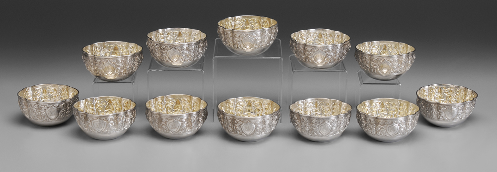 Appraisal: Set of Twelve Persian Style Silver Bowls probably th century