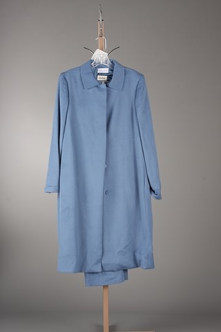 Appraisal: Andr Laug sky blue cashmere long coat with pocket front