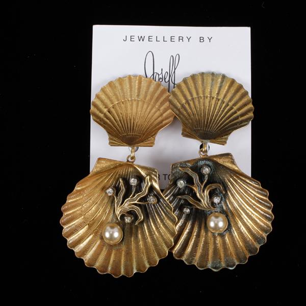 Appraisal: Joseff of Hollywood Shell with Faux Pearl Clip Earrings