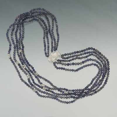 Appraisal: A Ladies' Diamond and Iolite Bead Necklace k white gold