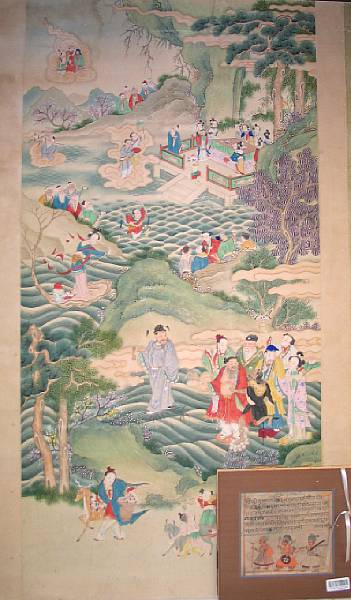 Appraisal: Two Asian paintings The first a large Chinese Daoist painting