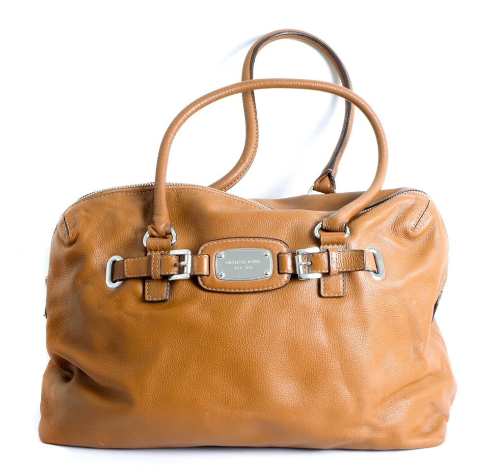 Appraisal: MICHAEL KORS COGNAC LEATHER WEEKENDER BAGMichael Kors cognac leather overnight