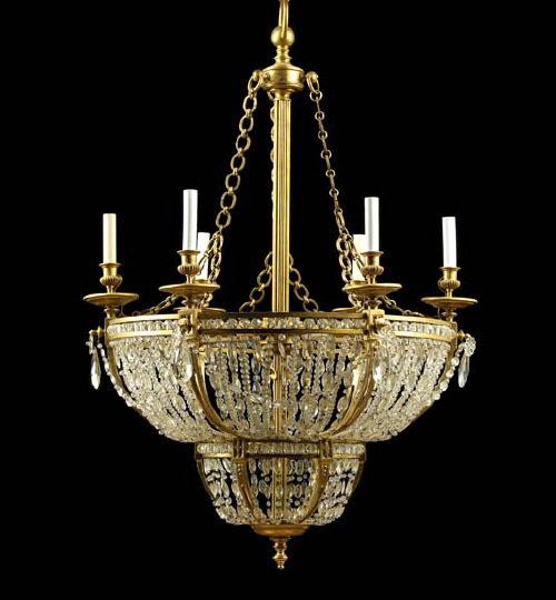 Appraisal: Attractive French Empire-Style Gilt-Brass and -Bronze and Cut Glass Six-Light