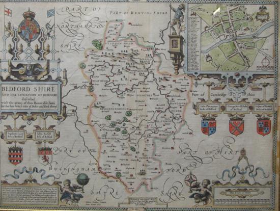 Appraisal: John Speed Hand coloured engraved map of Bedford Shire With