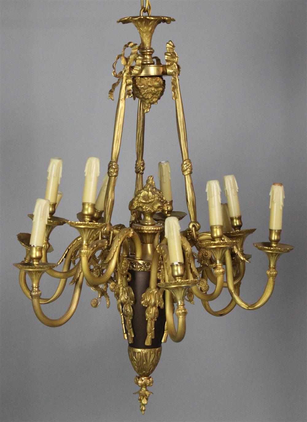 Appraisal: FRENCH EMPIRE STYLE GILT AND PATINATED BRONZE TWELVE LIGHT CHANDELIER