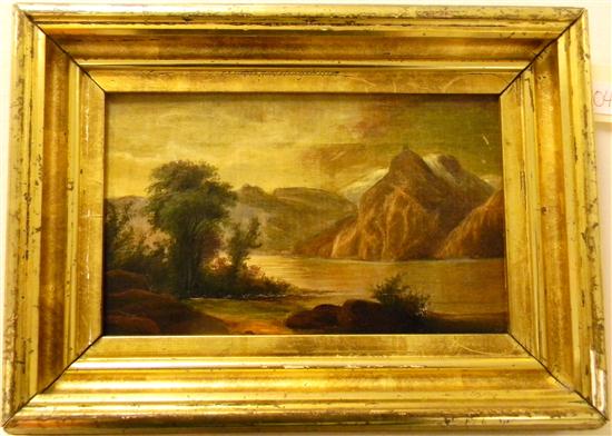 Appraisal: Unsigned oil on canvas landscape with river and mountains framed