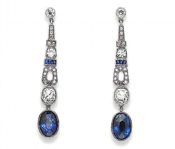 Appraisal: A pair of sapphire and diamond earrings estimated total diamond