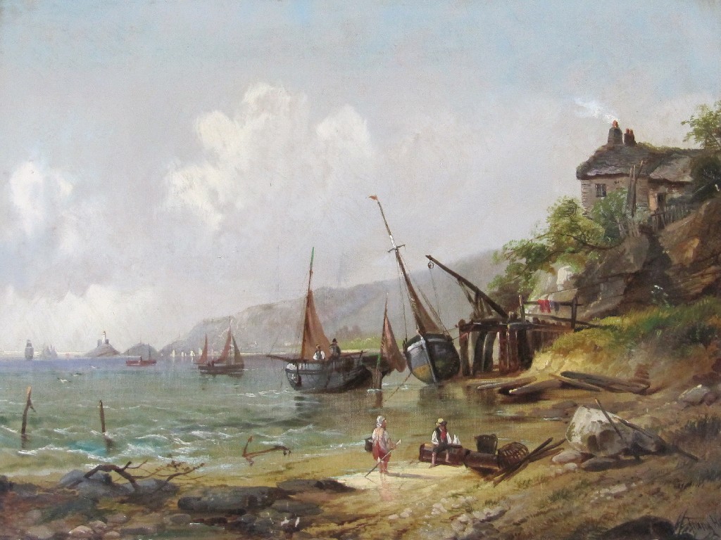 Appraisal: FRANZ HOEPFUR TH CENTURY FISHERMEN PREPARING THE NETS IN A