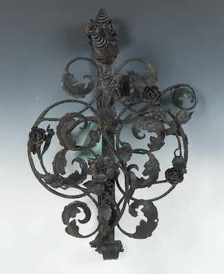 Appraisal: A Large Hand Made Wrought Iron Bell Bracket The black