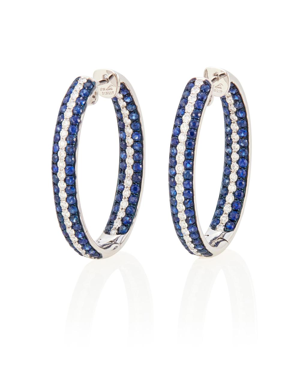 Appraisal: A PAIR OF SAPPHIRE AND DIAMOND HOOP EARRINGSA pair of