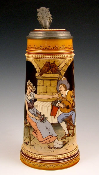 Appraisal: METTLACH BEER STEIN LITER Etched design of troubadour serenading a