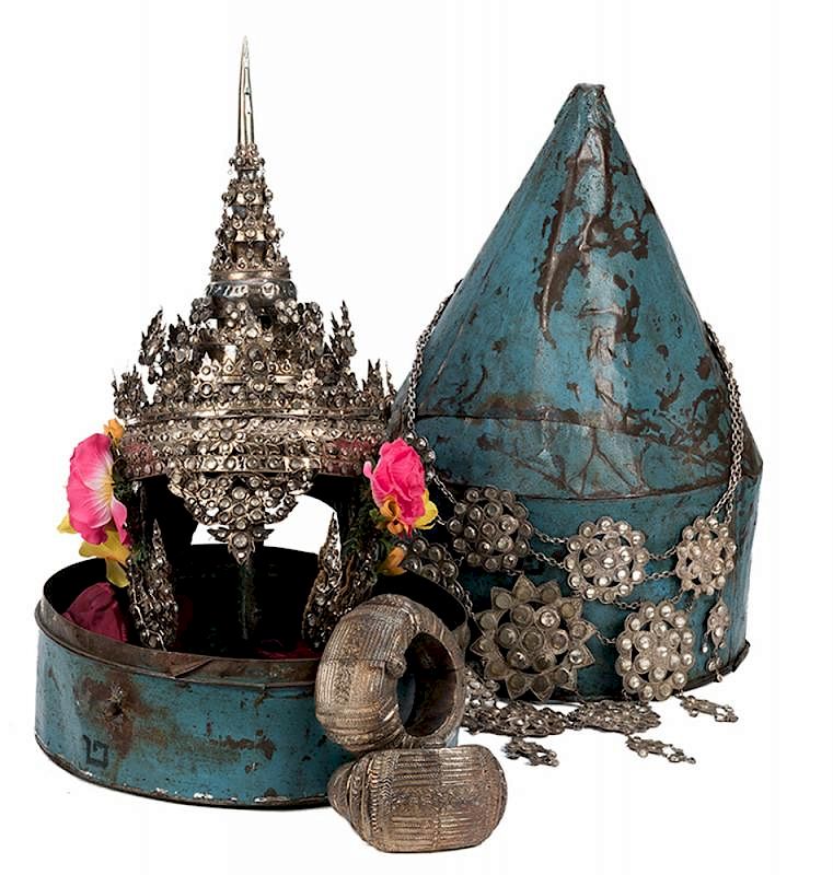 Appraisal: Antique Thai Ceremonial Dance Headdress and Accessories Antique Thai Ceremonial