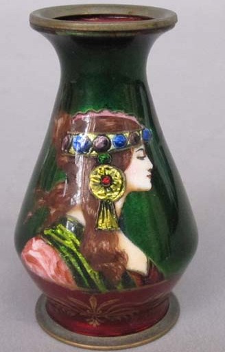 Appraisal: FOIL CLOISSONE WILHELMINA BUD VASE Portrai on a green and