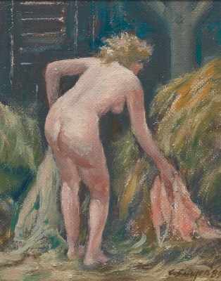 Appraisal: Clyde J Singer American - Nude in Hayloft Oil on