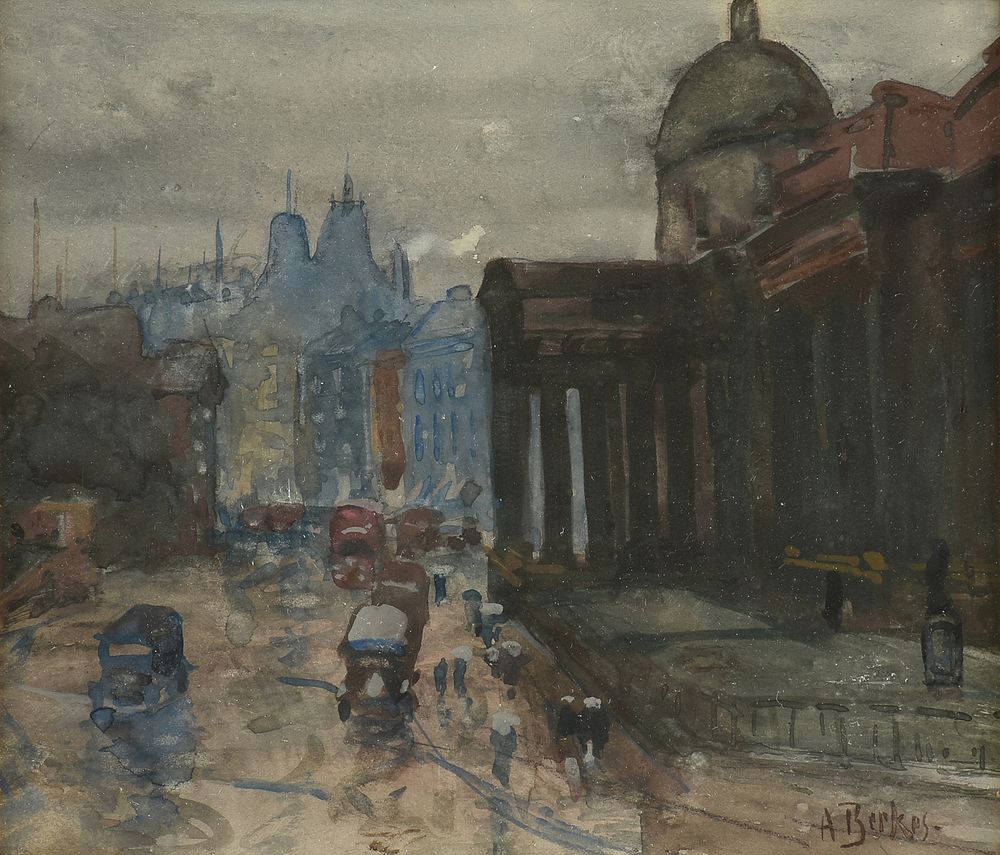 Appraisal: ANTAL BERKES Hungarian - A PAINTING Bustling Street Scene ANTAL