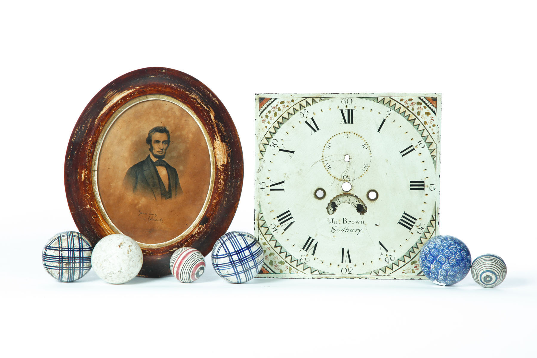 Appraisal: PRINT CARPET BALLS AND CLOCK FACE American and English th