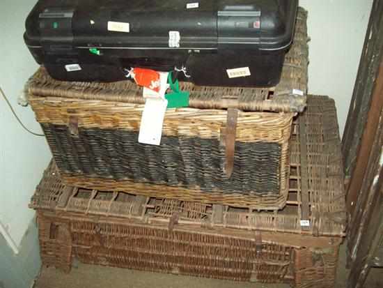 Appraisal: TWO LARGE CANE BASKETS AND A SUITCASE