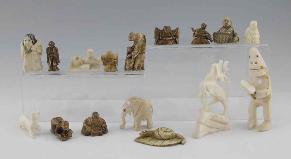 Appraisal: PIECE CARVED IVORY NETSUKE MORE To include crudely carved miniature