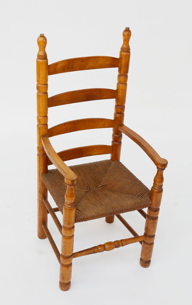 Appraisal: Antique Cherry and Oak Child's Ladder Back Armchair Antique Cherry