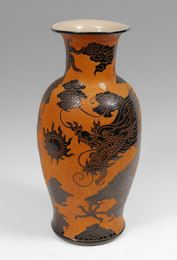 Appraisal: DONA VIETNAMESE EARTHENWARE DRAGON VASE Incised body with dragon motif