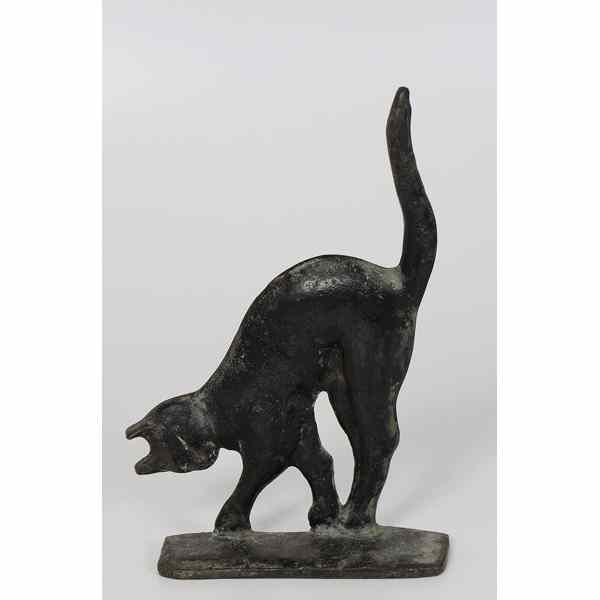 Appraisal: Early Folk Art Black Cat Cast Iron Doorstop American an