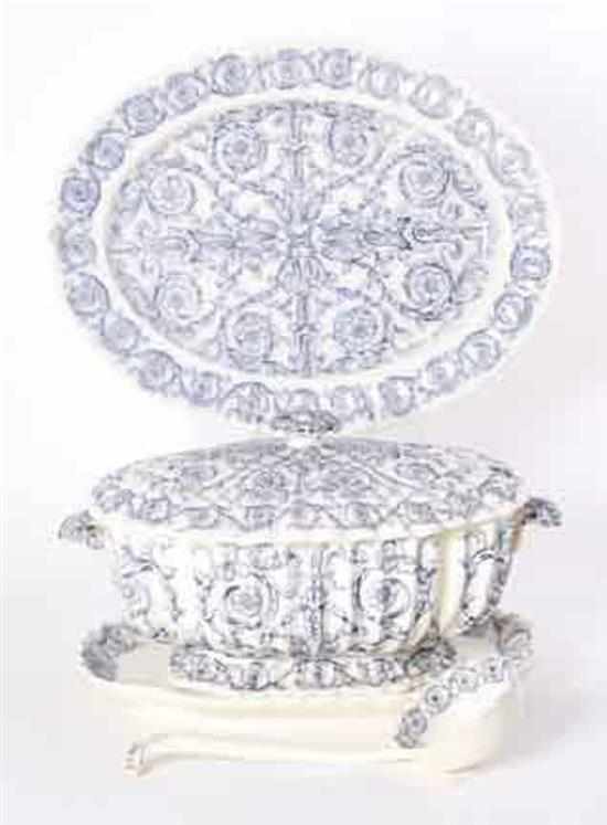 Appraisal: Copeland transferware tureen on underplate and platter circa Rome pattern