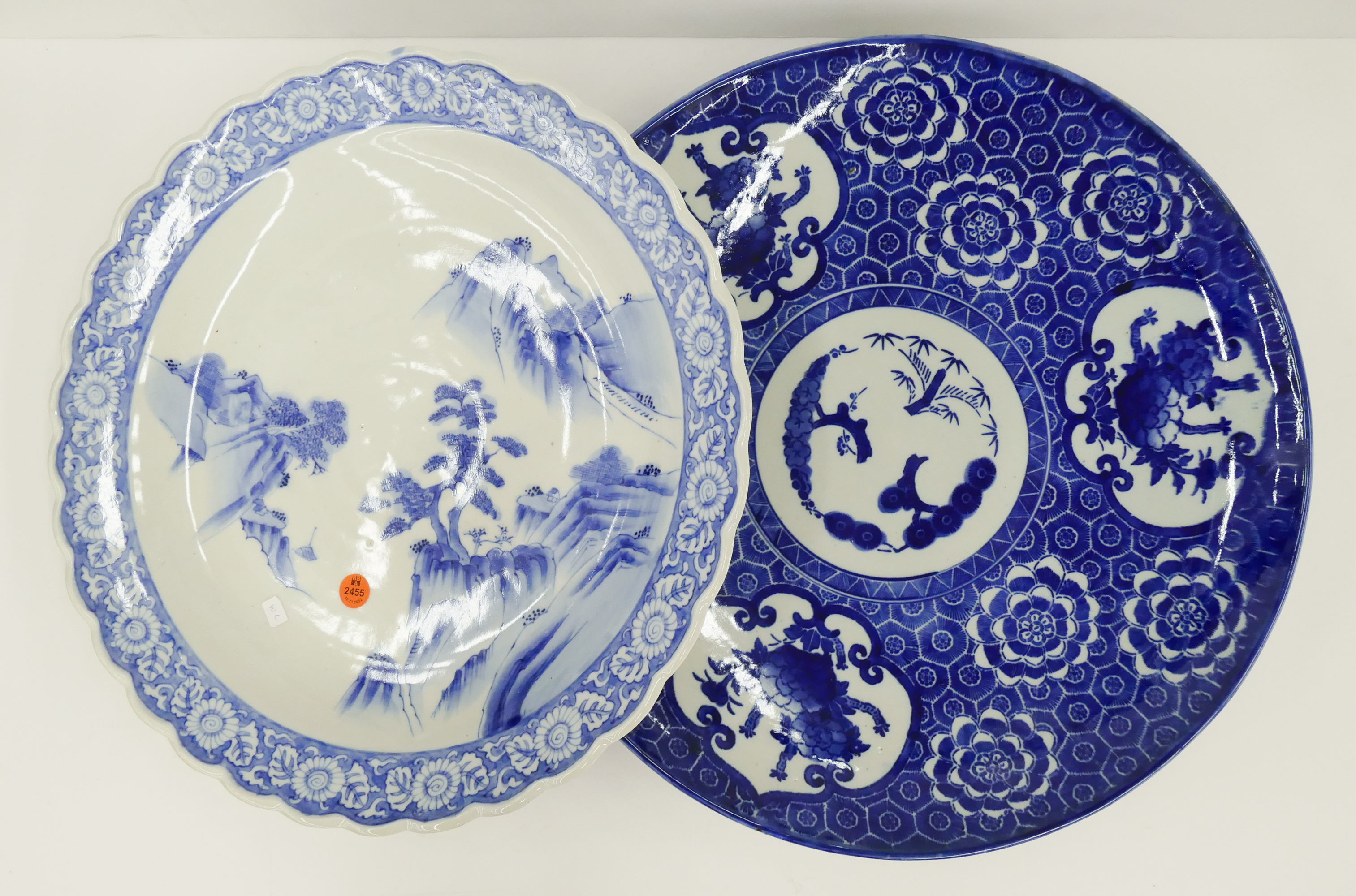 Appraisal: pc Japanese B W Porcelain Large Chargers- '' and ''