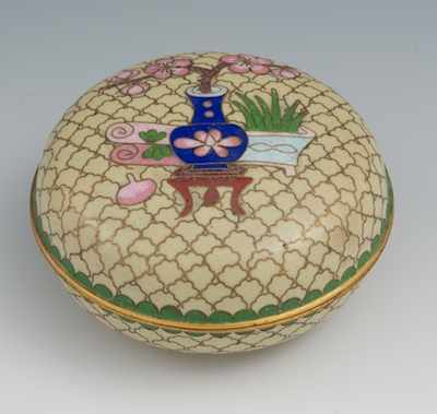 Appraisal: Republic of China Cloisonne Lidded Box Cream color enamel box