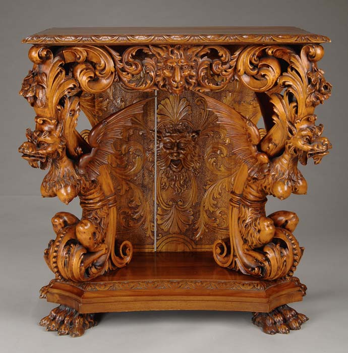 Appraisal: OUTSTANDING CARVED HALL TABLE WITH WINGED GRIFFINS Rectangular top having