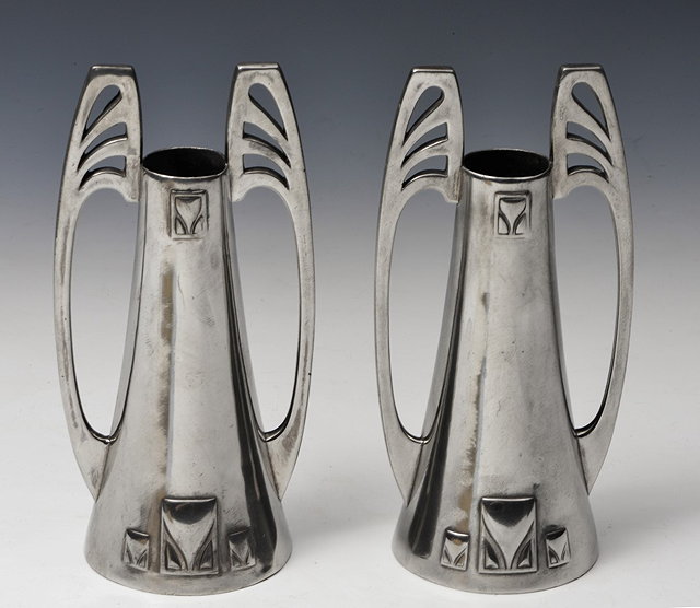 Appraisal: Pair of WMF pewter vases circa with Secessionist decoration stamped