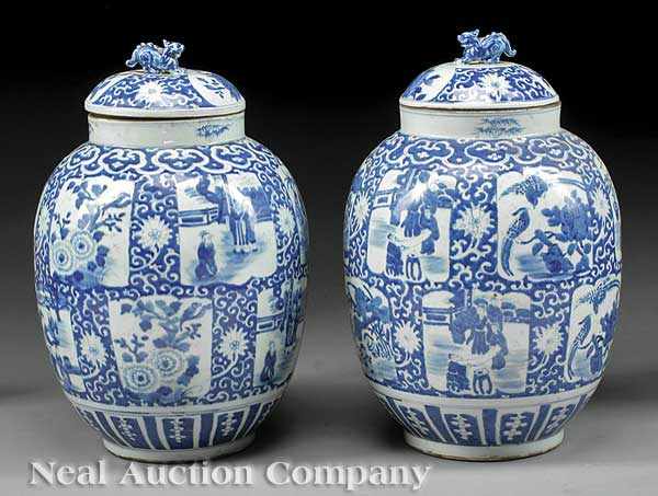 Appraisal: A Pair of Antique Chinese Blue and White Porcelain Covered